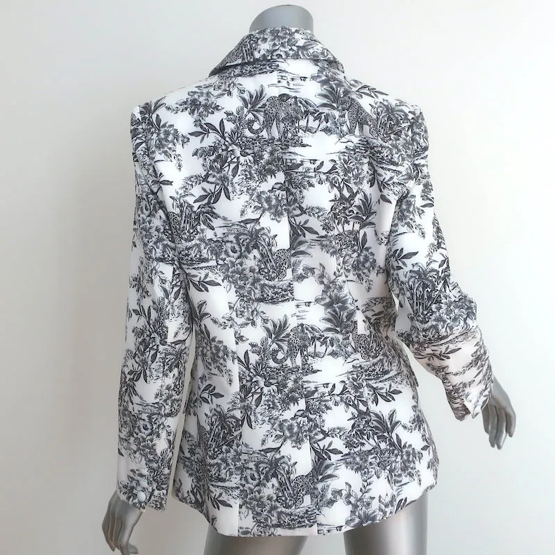 L'Agence Kenzie Double Breasted Blazer White/Gray Safari Scenic Print Size 8