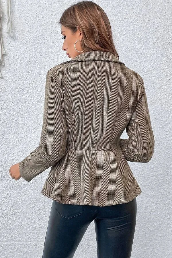 Lapel Jacquard Ruffle Slim Double-breasted Blazer