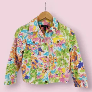 Lauren Ralph Lauren Floral Denim Jacket LP Preppy Y2K Bright Colorful Cropped‎
