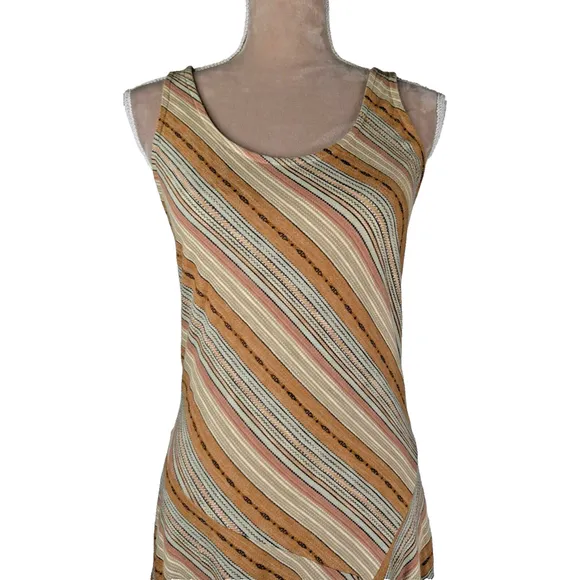 Lauren Ralph Lauren Maxi Dress Beige Stripe Sleeveless Flare Handkerchief Hem M