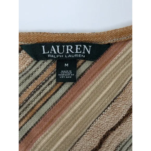 Lauren Ralph Lauren Maxi Dress Beige Stripe Sleeveless Flare Handkerchief Hem M