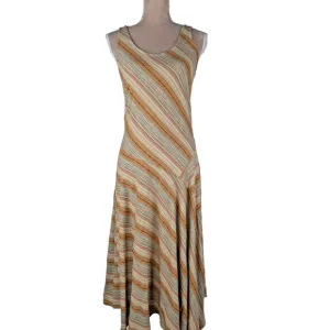 Lauren Ralph Lauren Maxi Dress Beige Stripe Sleeveless Flare Handkerchief Hem M