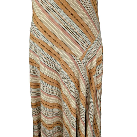 Lauren Ralph Lauren Maxi Dress Beige Stripe Sleeveless Flare Handkerchief Hem M