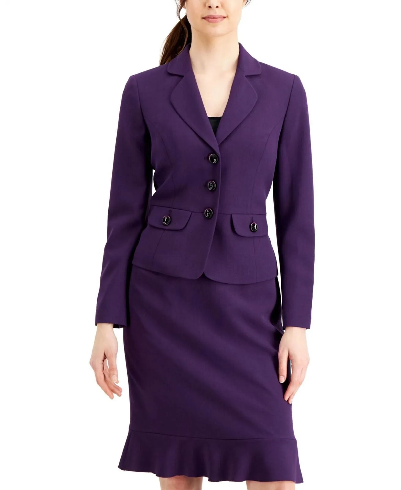 Le Suit Womens Three-Button Flounce Skirt Suit 50040143