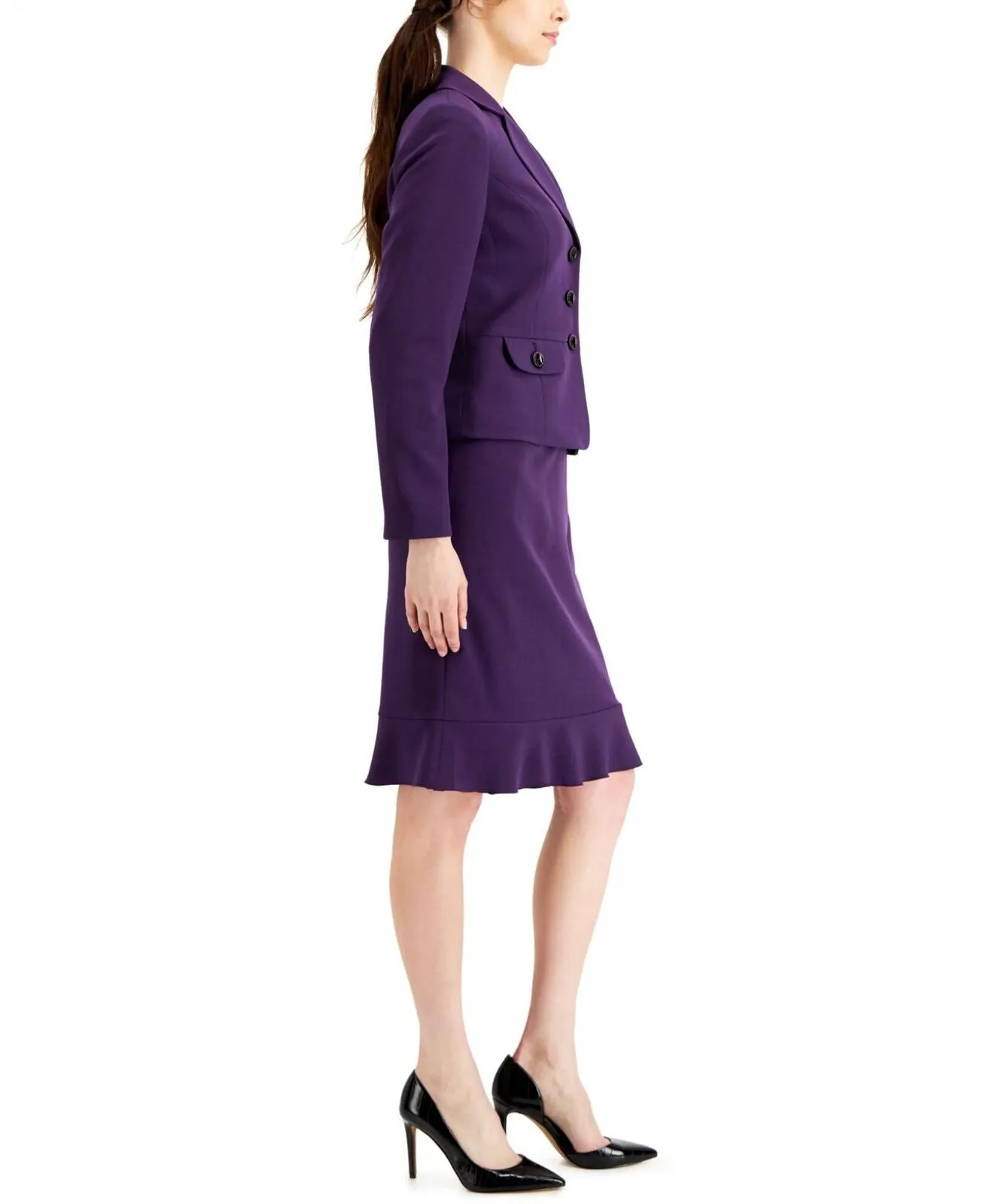 Le Suit Womens Three-Button Flounce Skirt Suit 50040143