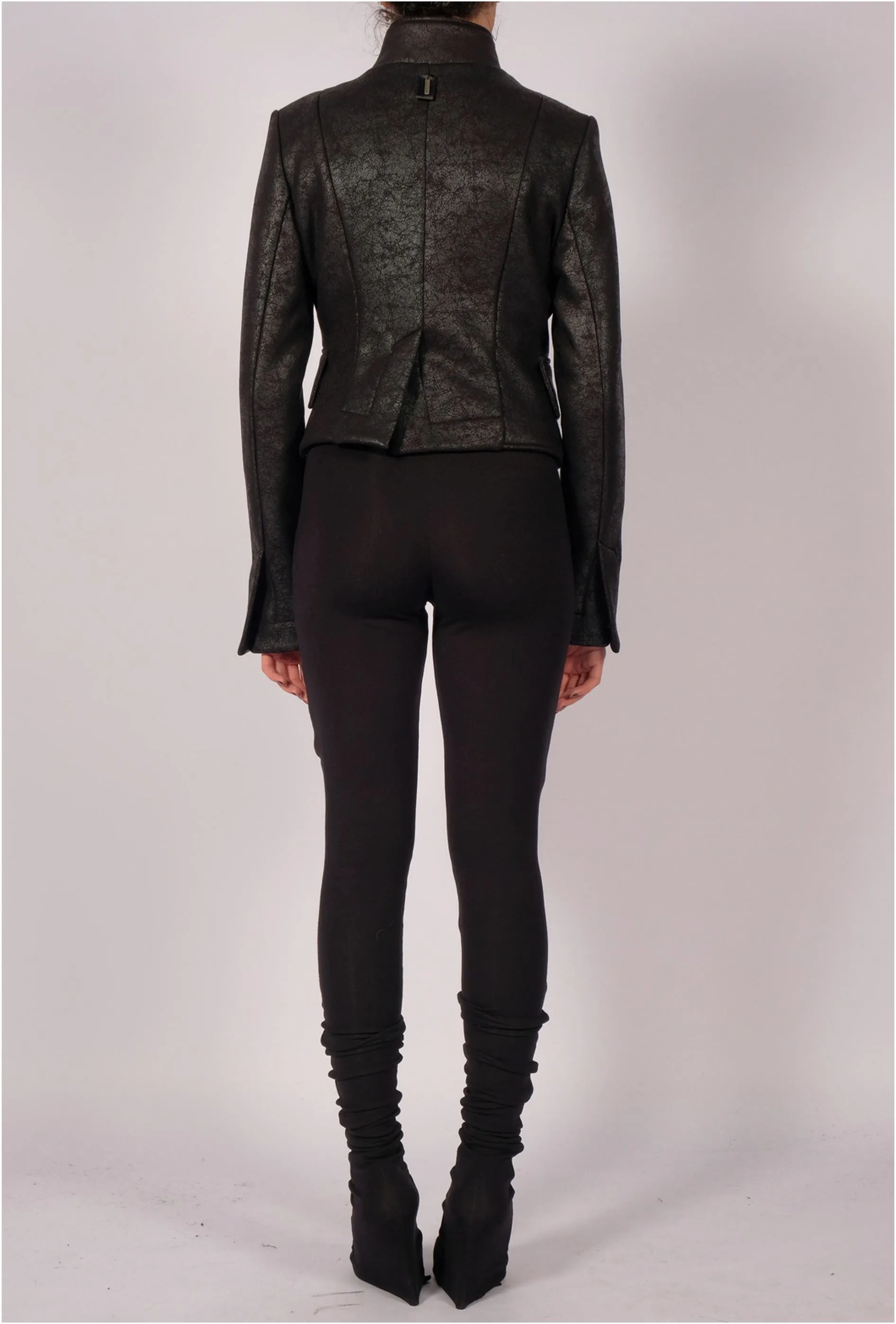 Leather Effect Mao Collar Blazer