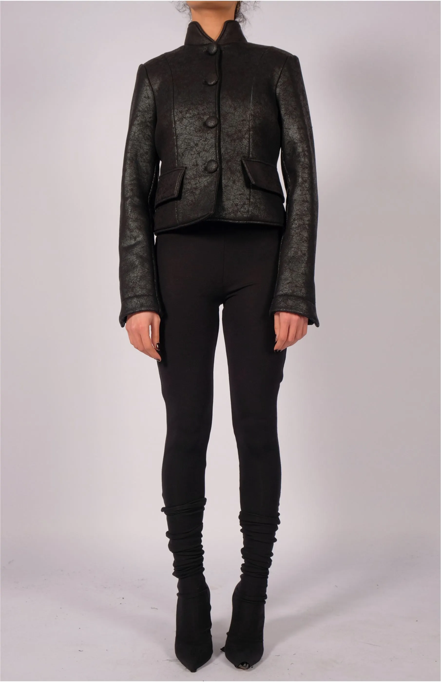 Leather Effect Mao Collar Blazer