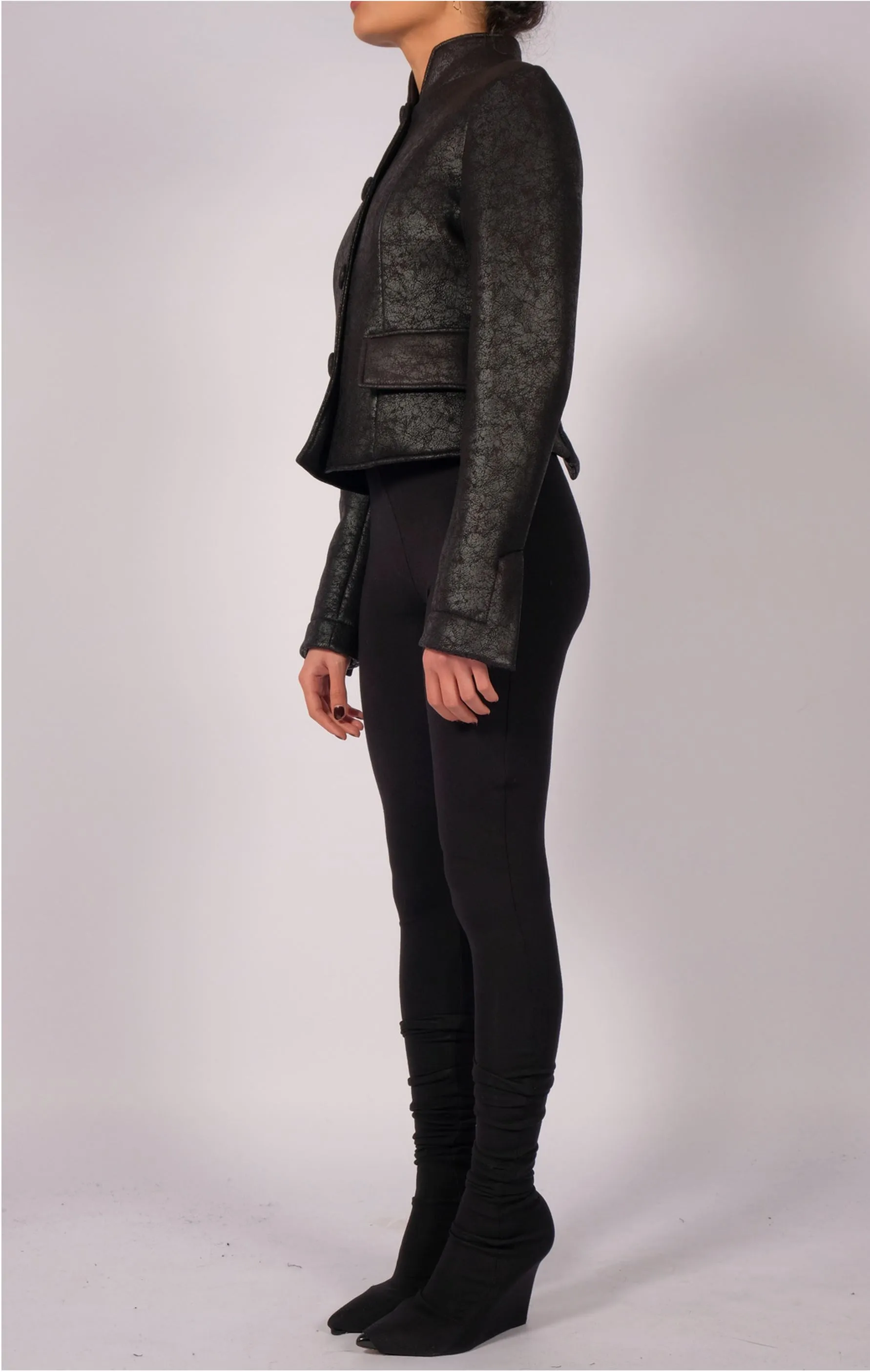 Leather Effect Mao Collar Blazer