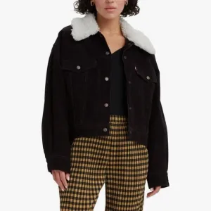 Levis Black Corduroy Baby cropped Trucker Jacket Size S NWT