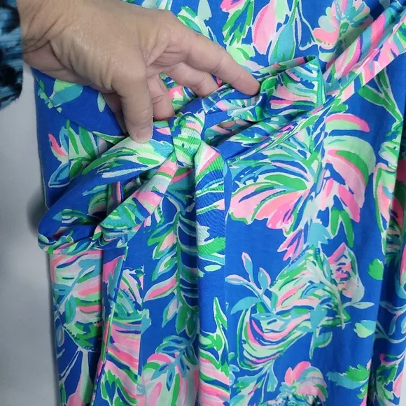 LILLY PULITZER Merle Off Shoulder Midi Dress Blue Flare Fancy Fins MEDIUM
