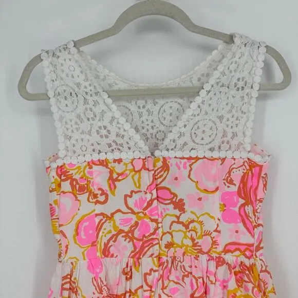 Lilly Pulitzer Reagan Fit &amp; Flare Mini Dress Size 6 Fit Flare Floral White Pink