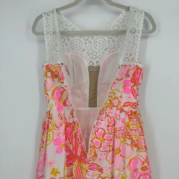 Lilly Pulitzer Reagan Fit &amp; Flare Mini Dress Size 6 Fit Flare Floral White Pink
