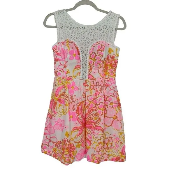 Lilly Pulitzer Reagan Fit &amp; Flare Mini Dress Size 6 Fit Flare Floral White Pink