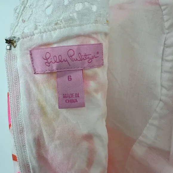 Lilly Pulitzer Reagan Fit &amp; Flare Mini Dress Size 6 Fit Flare Floral White Pink