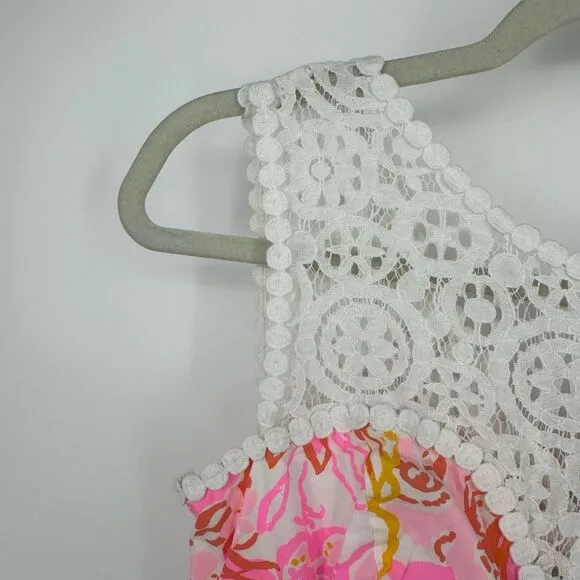 Lilly Pulitzer Reagan Fit &amp; Flare Mini Dress Size 6 Fit Flare Floral White Pink