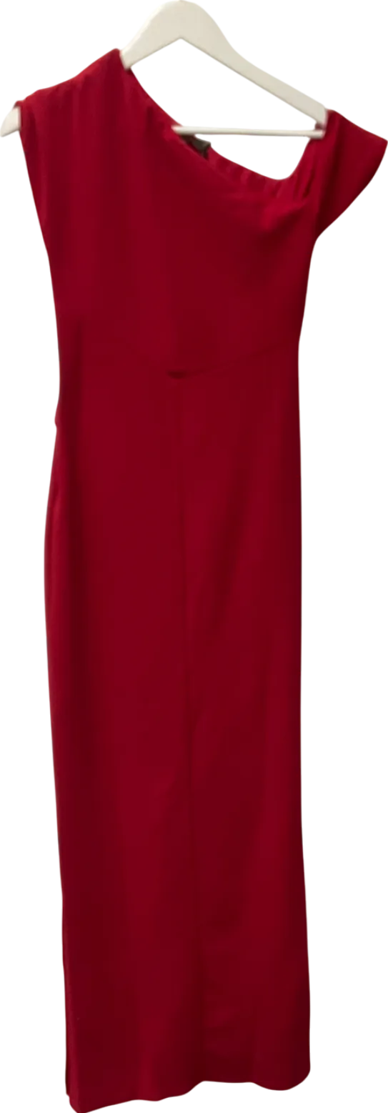 lipsy london Lipsy Red Off Shoulder Fit And Flare Asymmetrical Midi Dress UK 8