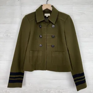 Loft Crop Blazer Jacket Women 6 Military Green Double Breasted Brass 6 Buttons