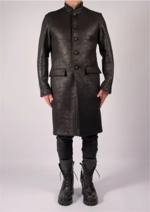 Long Leather Effect Mao Collar Blazer