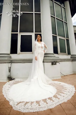Long Sleeve Wedding Dress with Cathedral Train (Style #PB067)