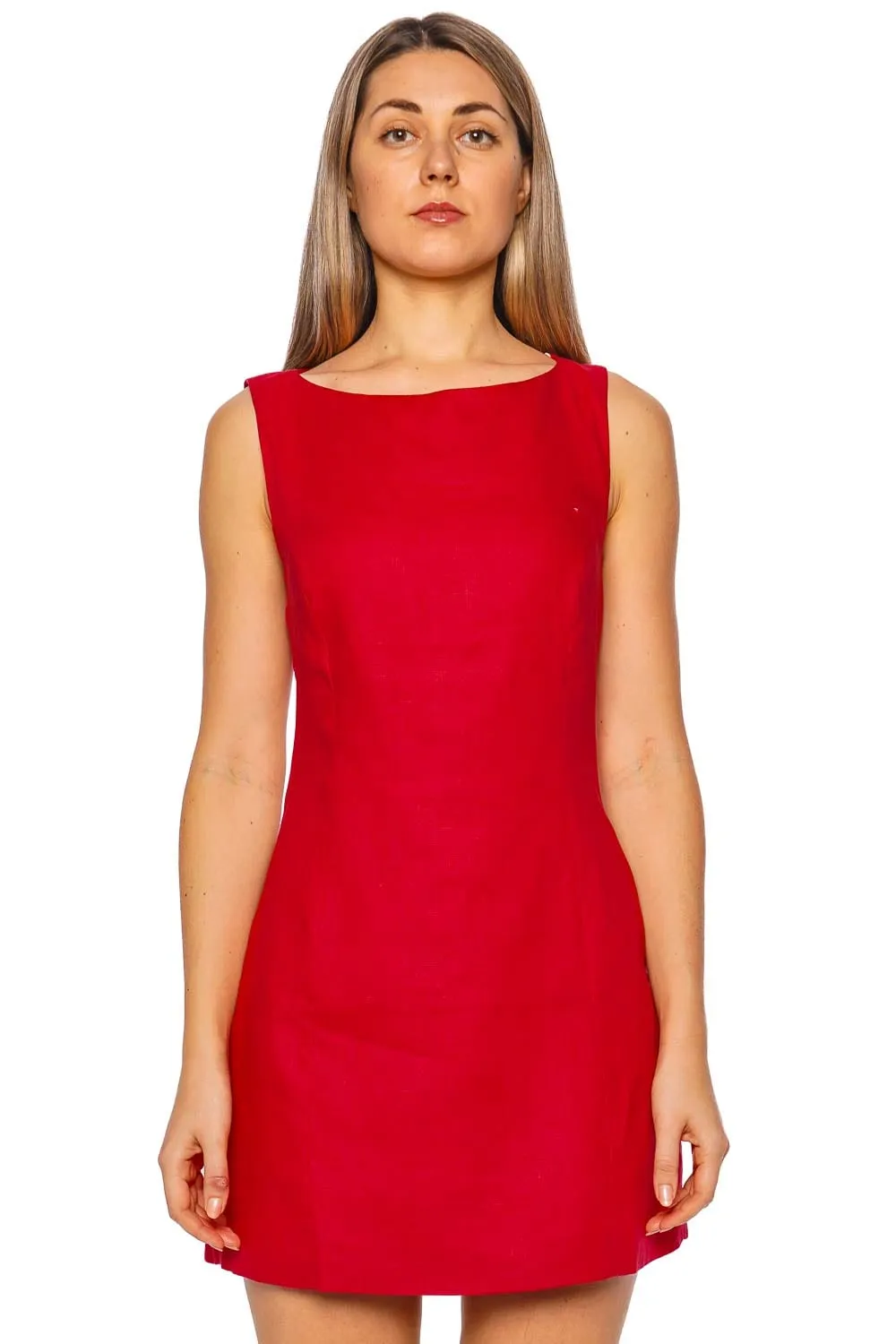 Lydie Red Sleeveless Linen Mini Dress