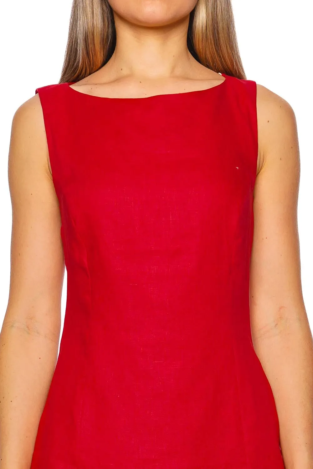 Lydie Red Sleeveless Linen Mini Dress