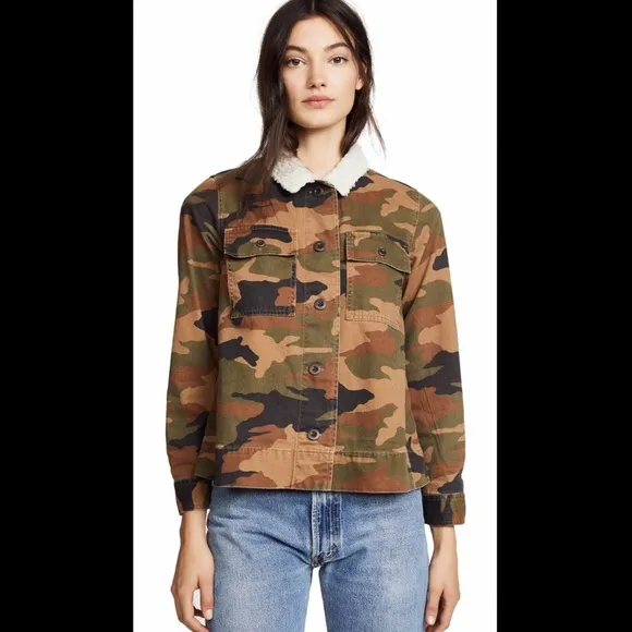 Madewell Northward Cropped Army Jacket in Cottontail Camo Sherpa Edition