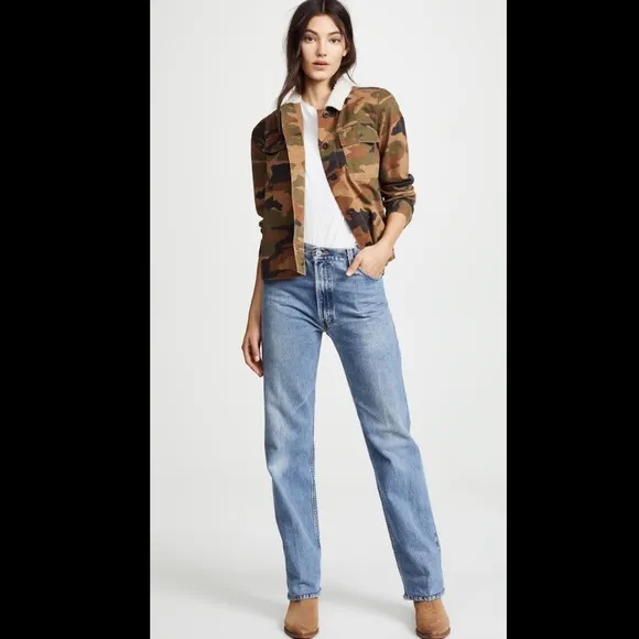 Madewell Northward Cropped Army Jacket in Cottontail Camo Sherpa Edition
