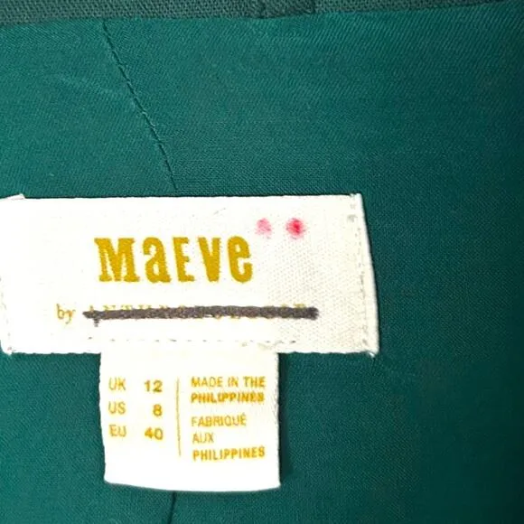 Maeve Double-Breasted Blazer Dark Green Women's 8 Ponte Knit Relaxed Fit NEW
