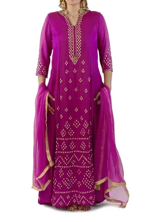 Magenta Color Suit with Pajami and Dupatta