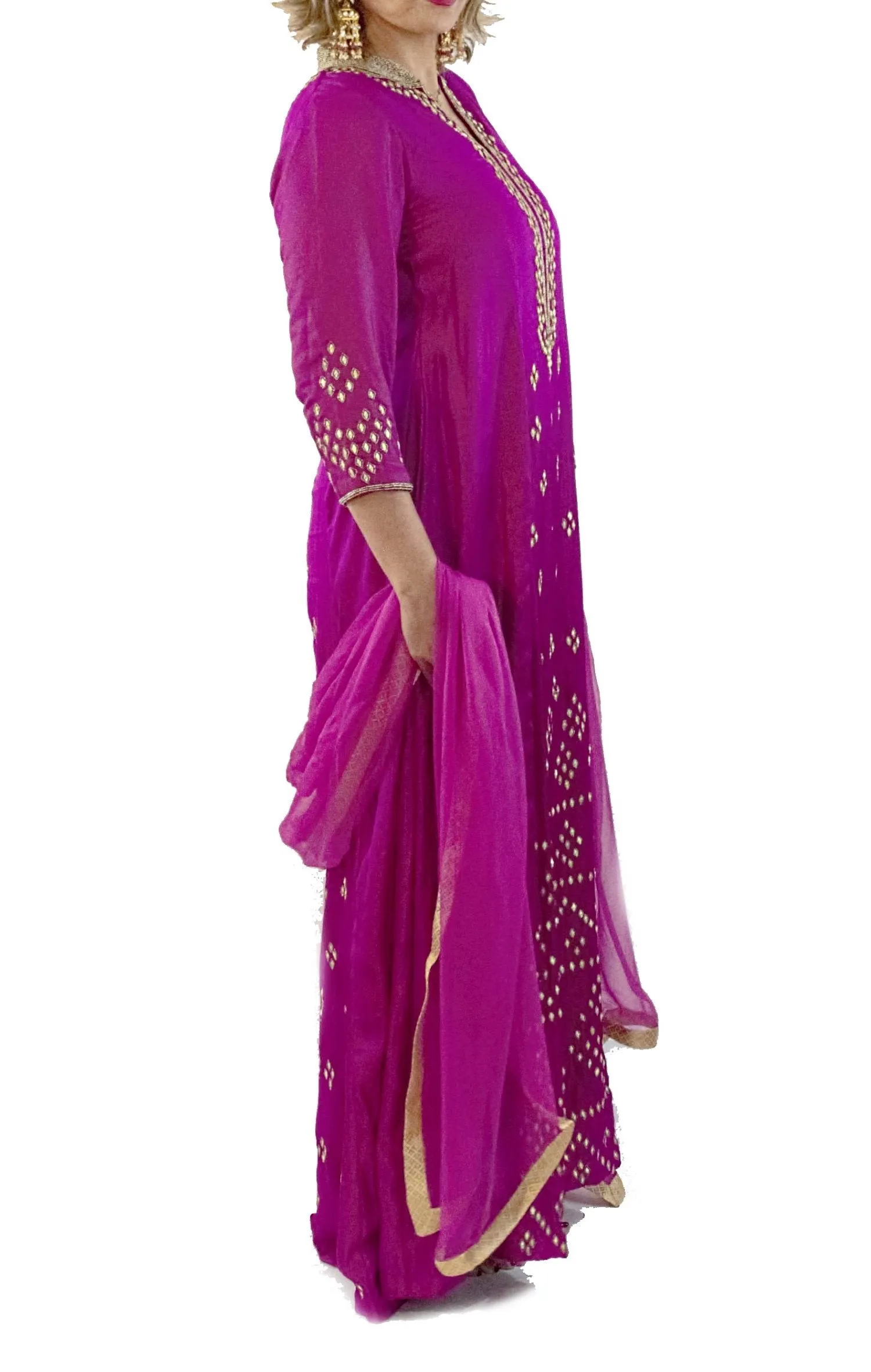 Magenta Color Suit with Pajami and Dupatta