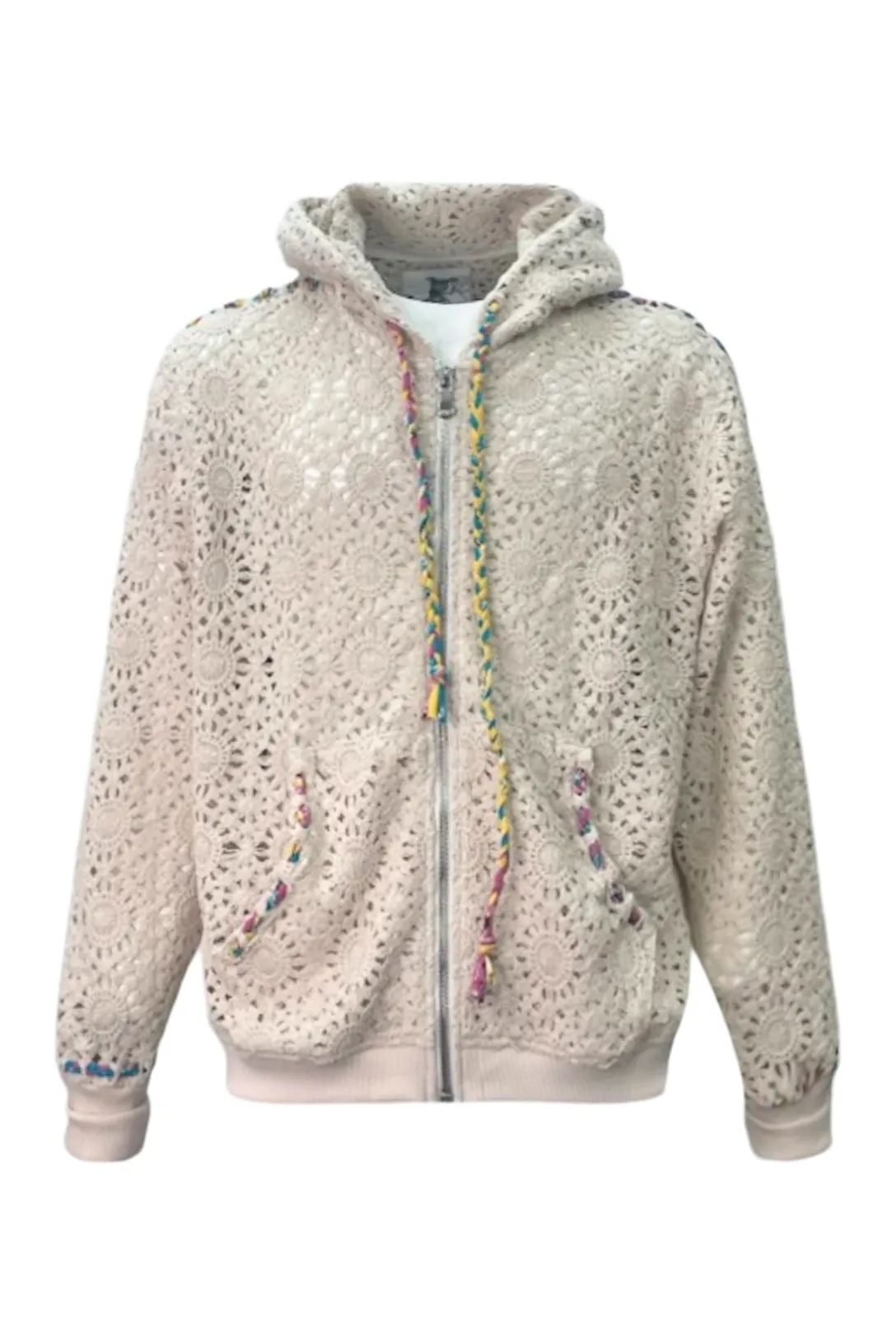 Mario Lace Square Oversized Zip Hoodie | Natural