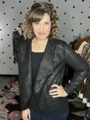 Matte Black Foiled Leopard Blazer