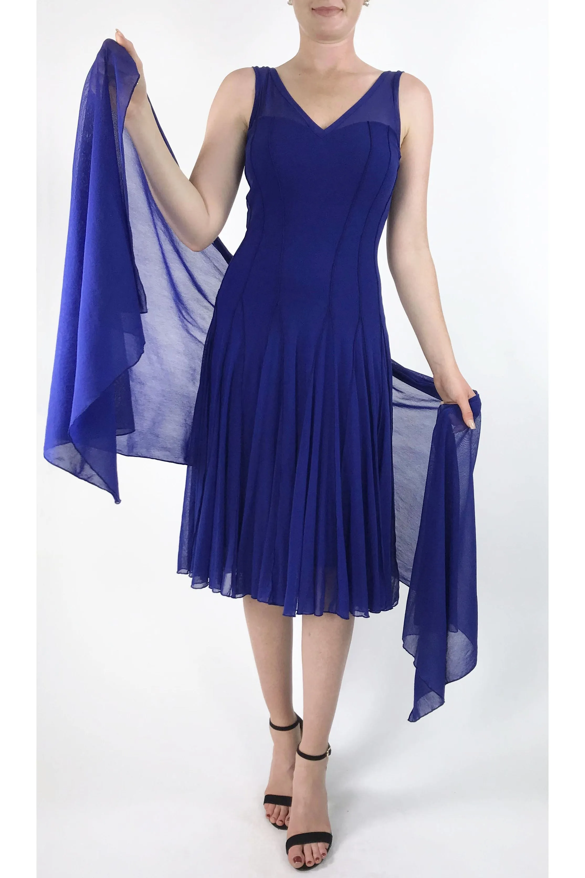 MAXIMA Sleeveless Mesh Paneled Fit and Flare Dress Royal Blue