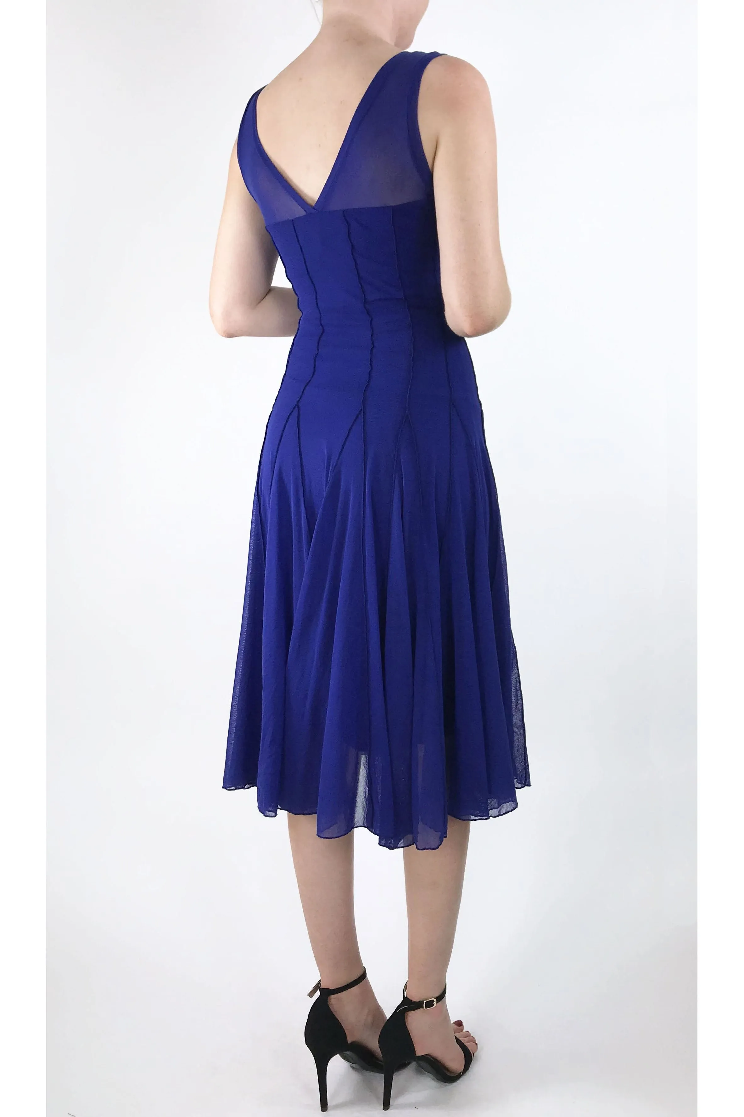 MAXIMA Sleeveless Mesh Paneled Fit and Flare Dress Royal Blue