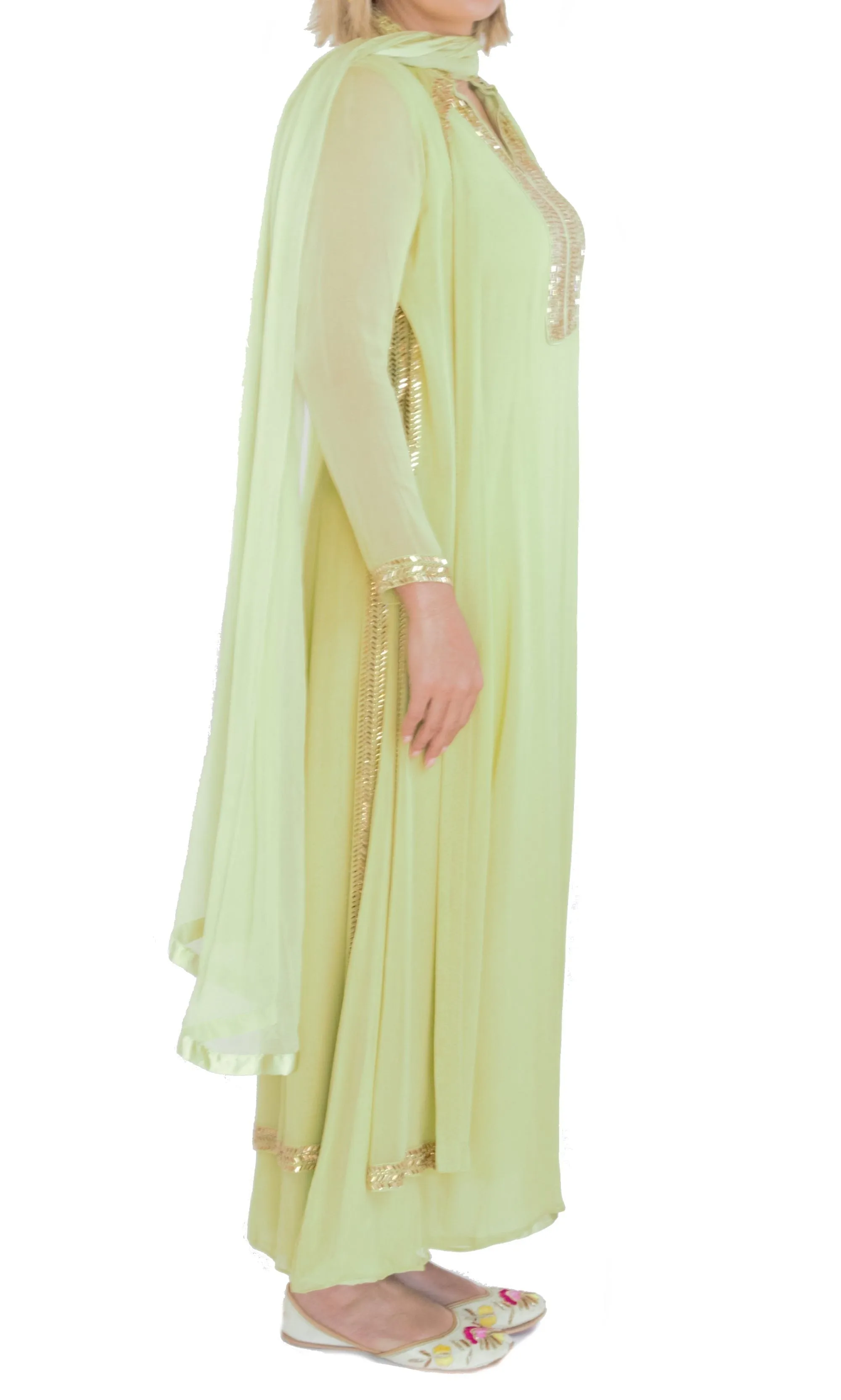Mint Green Suit Swarovski Crystals Work With Leggings And Dupatta
