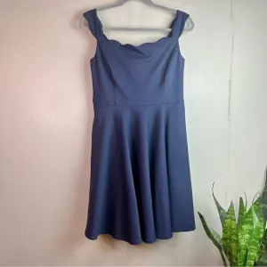 ModCloth Navy Scalloped Collar Off the Shoulder Fit and Flare Dress Sz Lg