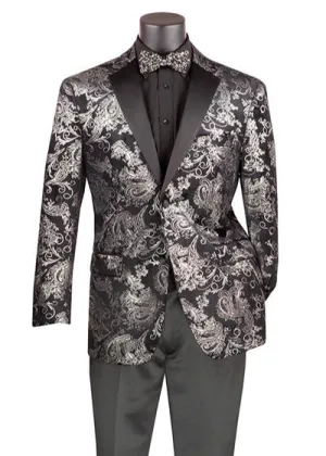 Modern Fit Velvet Jacket Metallic Design Silver BM-02