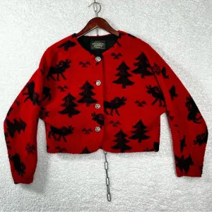Montana Duster cropped moose fleece red bolero jacket moose head buttons🫎