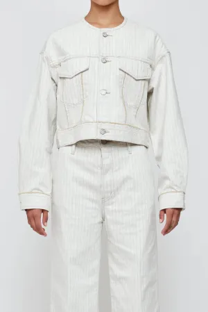 MOUSSY VINTAGE FORDS NO COLLAR CROPPED JACKET  Mix White