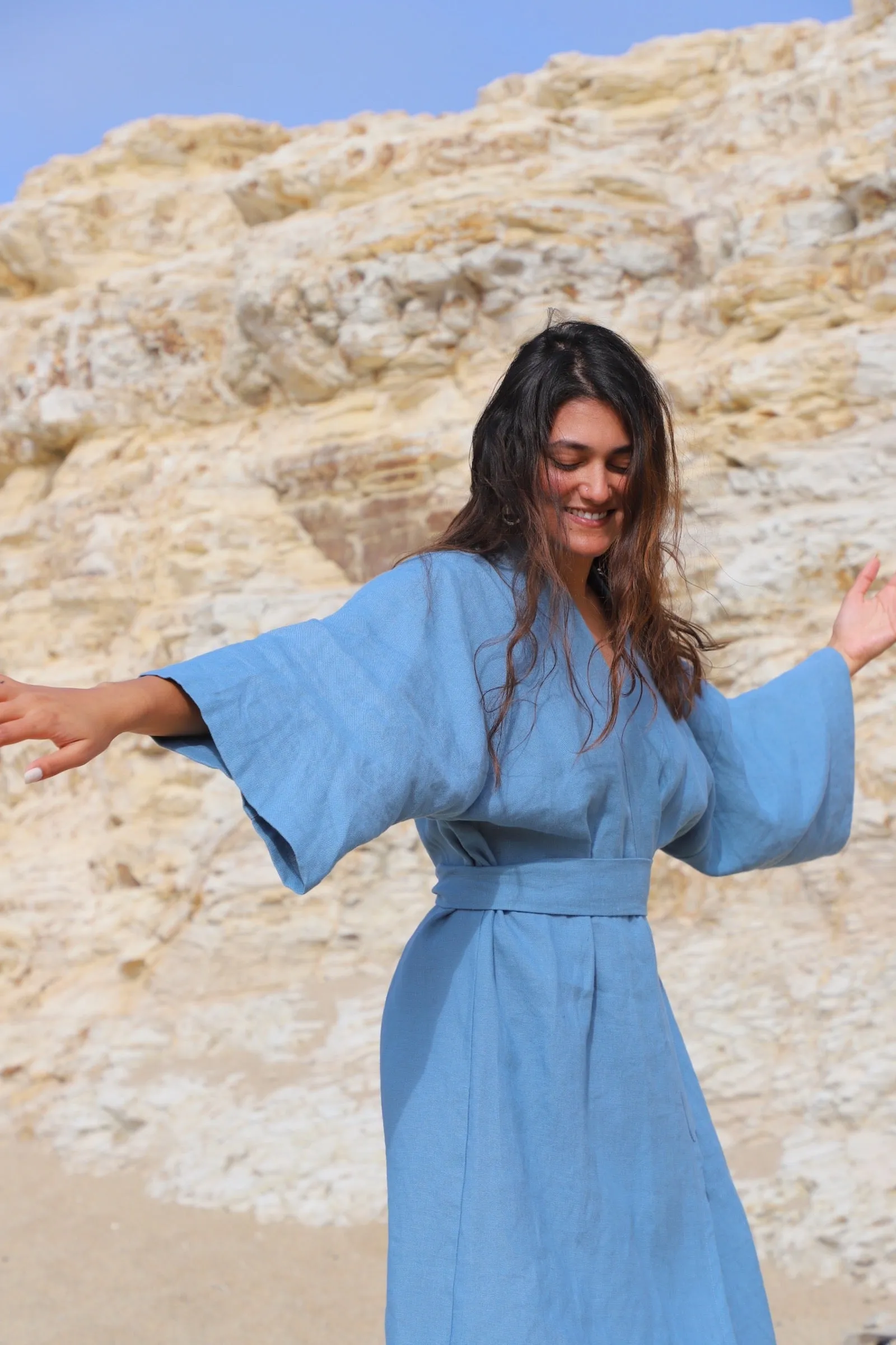 Nachi Linen Yukata in Cala Blue | Unisex