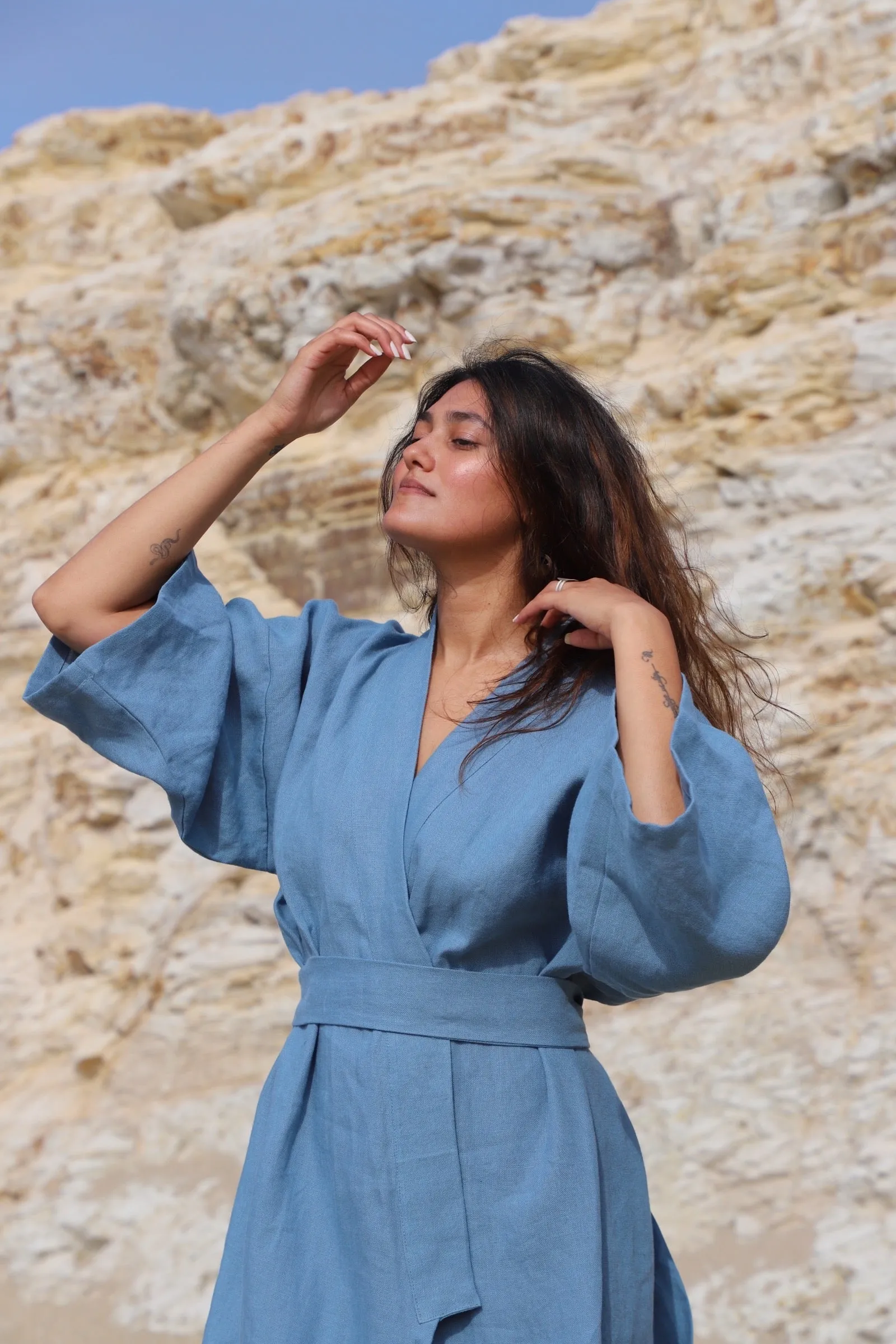 Nachi Linen Yukata in Cala Blue | Unisex
