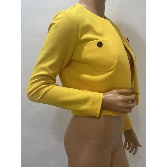 nardis of dallas Cropped Jacket cardigan Small Yellow Long Sleeve Vintage 90s
