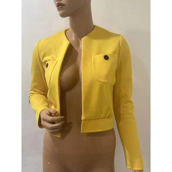 nardis of dallas Cropped Jacket cardigan Small Yellow Long Sleeve Vintage 90s