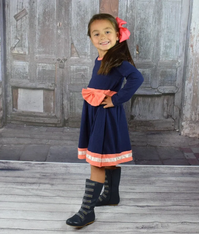 Navy, Coral and Ivory Flare Dress