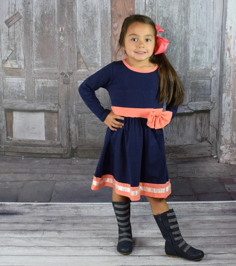 Navy, Coral and Ivory Flare Dress