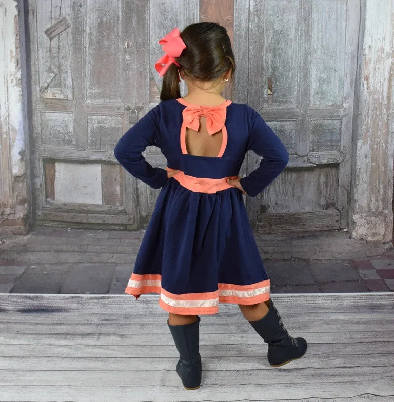 Navy, Coral and Ivory Flare Dress