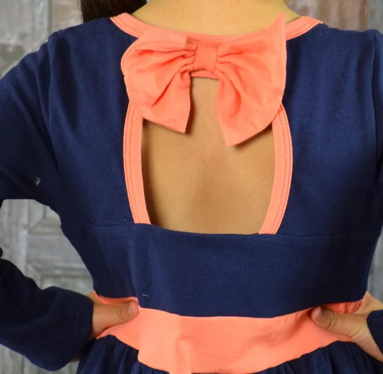 Navy, Coral and Ivory Flare Dress