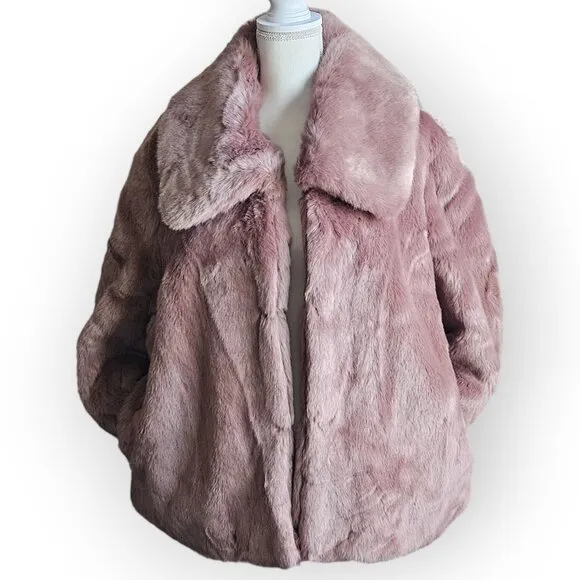 NEW! A New Day Smokey Pink Purple Rose Blush Faux Fur Coat.  US Size XXL. NWT