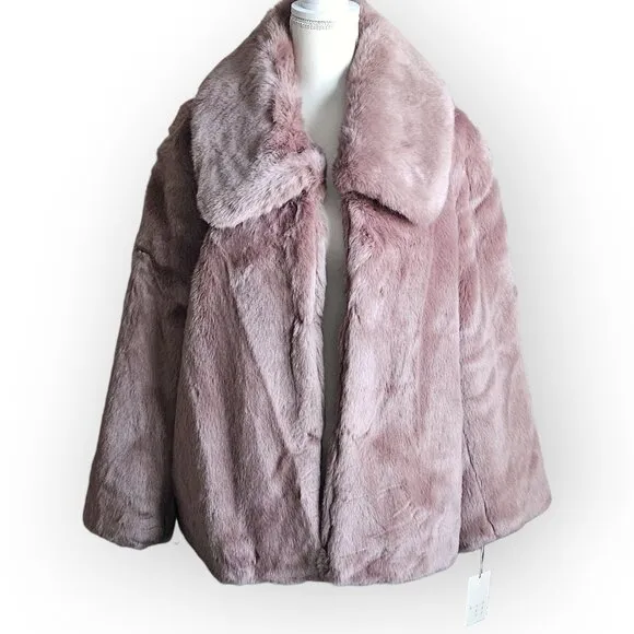 NEW! A New Day Smokey Pink Purple Rose Blush Faux Fur Coat.  US Size XXL. NWT