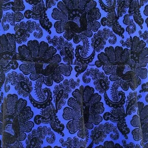 New Lands End Blue Black Velvet Flocked Floral Fit Flare Ponte Knit Midi Dress, Sz 1X! Very Flattering!